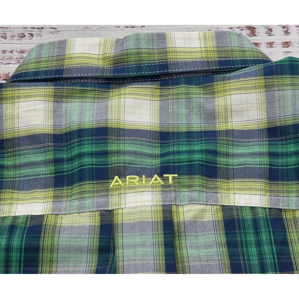 Ariat Pro Series Shirt Mens M Green Plaid Excellent Long Sleeve Button Down